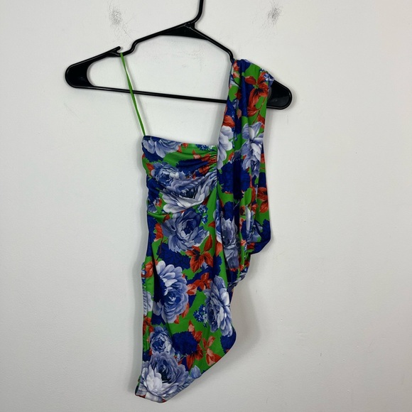 NWT Zara One Sleeve Floral Asymmetric Bodysuit Sz S - Picture 8 of 9